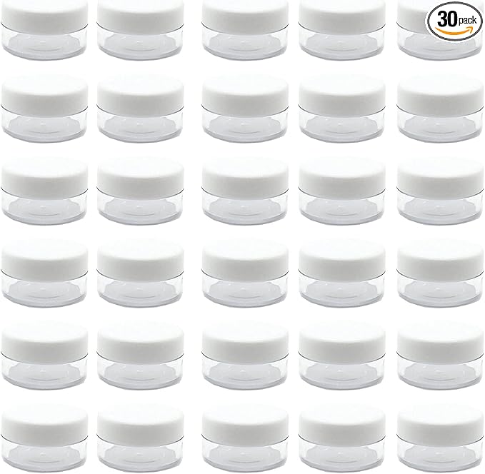30 Pcs Sample Containers, 10 Gram Mini Sample Jars for Cosmetic, Eye shadow, White Lid
