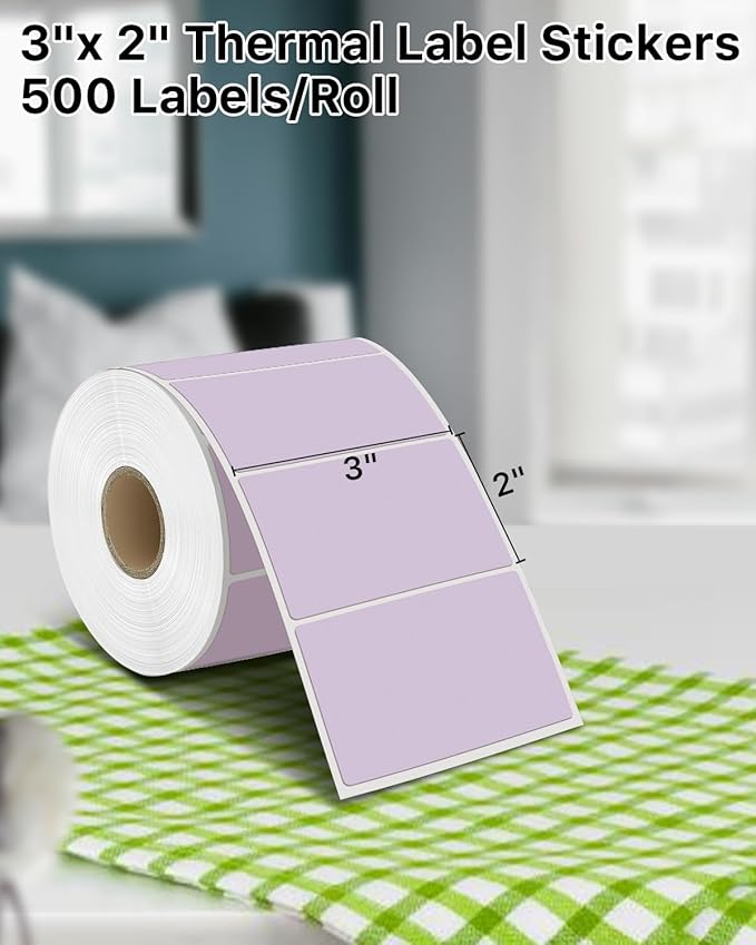 iEager 3" x 2" Thermal Labels, Rectangle Thermal Printer Stickers, Self-Adhesive Durable Sticker with Perforation Line, 500 Labels/Roll, Purple