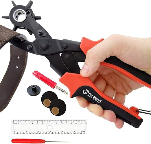 Professional Heavy Duty Belt Hole Puncher for Leather, Multi-Size Rotary Leather Hole Punch Tool Set with Ergonomic Handles for Easy, Precise Belt Fixes, Straps, Collars, Bags, Shoes, DIY Crafts