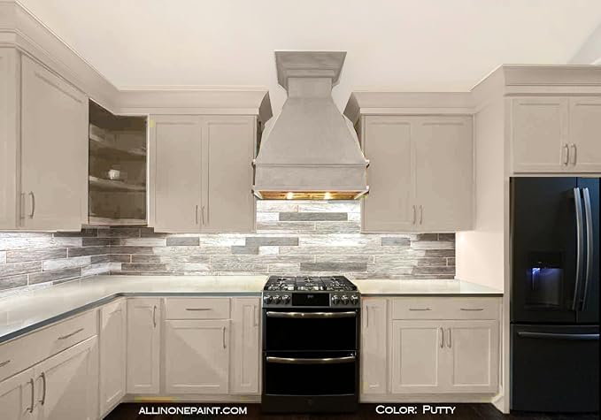 ALL-IN-ONE Paint, Durable cabinet and furniture paint. Built in primer and top coat, no sanding needed. Includes our 30 featured color card - Putty (light taupe), 8oz Sample