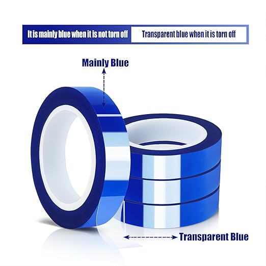 4 Rolls 10mm x16m(52FT) Blue Heat Tape High Temperature Heat Resistant Tape Heat Transfer Tape for Heat Sublimation Press Vinyl,No Residue