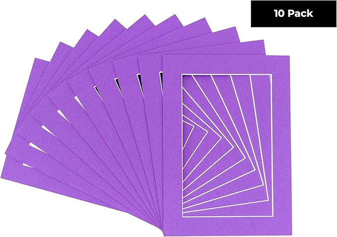 5x7 Mat for 8.5x11 Frame - Precut Mat Board Acid-Free Purple 5x7 Photo Matte Made to Fit a 8.5x11 Picture Frame, Premium Matboard for Family Photos, Show Kits, Art, Picture Framing, Pack of 10 Mats