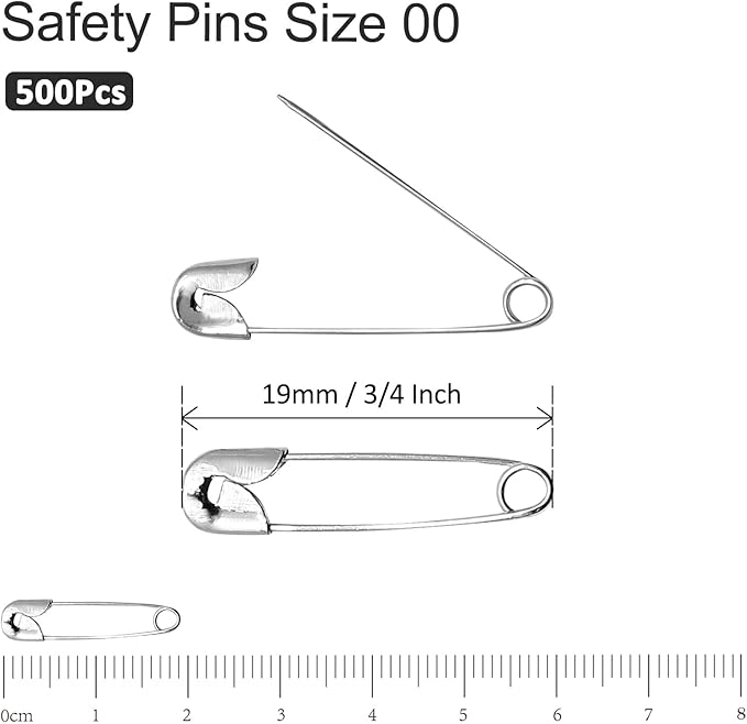 500 PCS 19mm Safety Pins - Heavy Duty Quilting Pins, Mini Size 00, Silver Metal for DIY Crafts, Jewelry Making, Baby Clothing