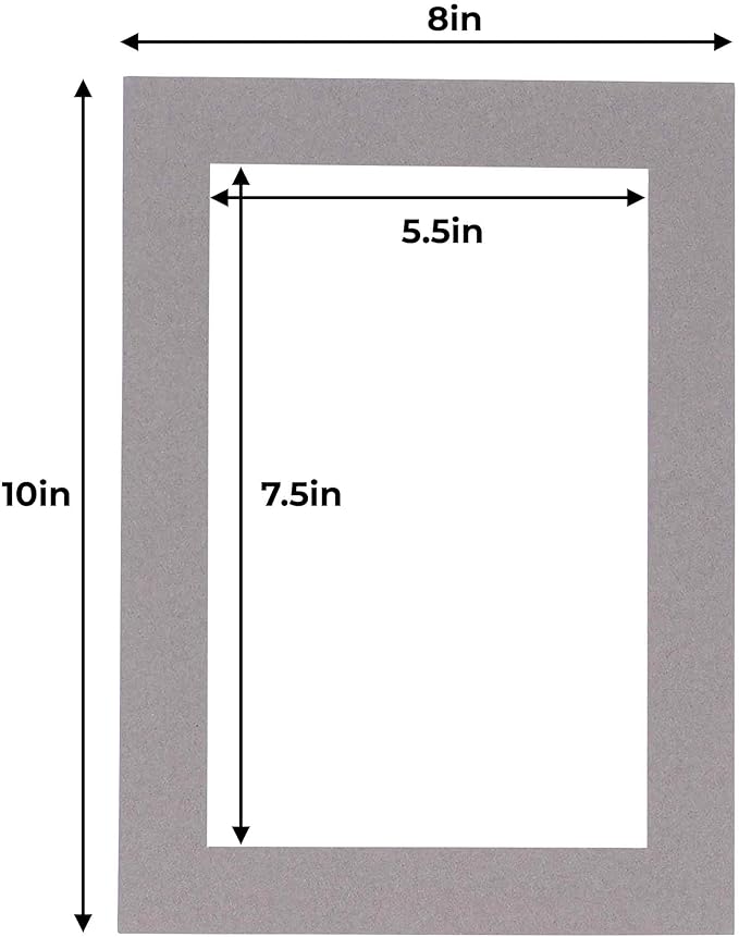 6x8 Mat for 8x10 Frame - Precut Mat Board Acid-Free Show Kit with Backing Board, and Clear Bags Charcoal 6x8 Photo Matte Made to Fit a 8x10 Picture Frame Matboard for Framing, Pack of 25 Mats