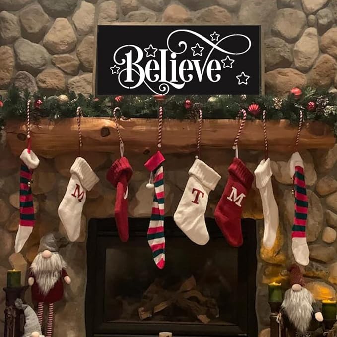 Christmas Stencils for Painting on Wood Porch Christmas Stencil Large Believe Xmas Holiday Stencils for Door Mats Window Glass Fabrics Crafts