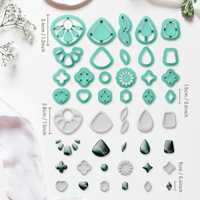 Polymer Clay Cutters - 22 Shapes Gemstone Earrings, Gemstone Polymer Clay Cutters for Jewelry, Earring Making Kit with Storage Box