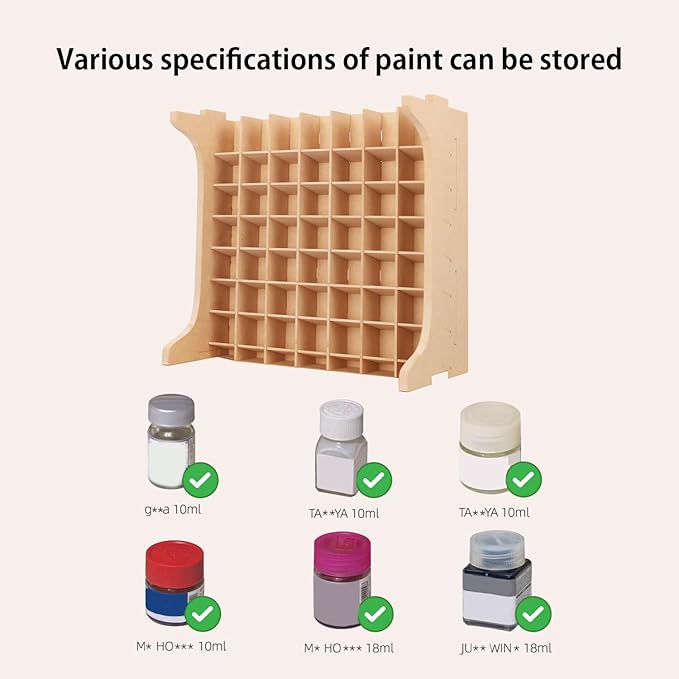 Paint Rack Organizer with 49 Holes Suitable for 10ml TAMIYA/10ml MR HOBBY/18ml MR HOBBY, Model Tool Storage with MDF Material, Craft Paint Holder Rack GK13