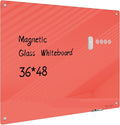 Magnetic Glass Whiteboard - Glass Dry Erase Board 48"x36" Large Frameless Glass Board for Walls Office School and Home, Red