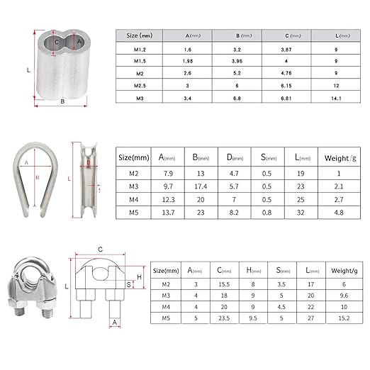 1/8 Inch Stainless Steel Wire Rope Kit, 7x7 Strands, 100 ft Length, With Cable Cutters, Sleeves, Thimbles, Clips, For Climbing Plants, Deck Railing, Fencing, Outdoor Hanging