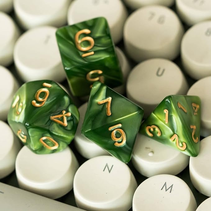 7-Die DND Dice Set Polyhedral Dice Set with a Leather Dice Bag, D&D Dice Set for Dungeons and Dragons, RPG Table Games (Green)