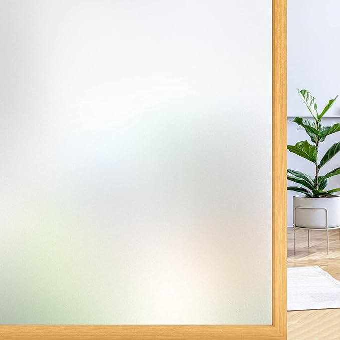 rabbitgoo Window Privacy Film, Frosted Glass Window Clings, Static Cling UV Heat Blocking Door Stickers for Home Bathroom, Removable Indoor Decal Coverings Day and Night, Pure, 17.5 x 118.1 Inches