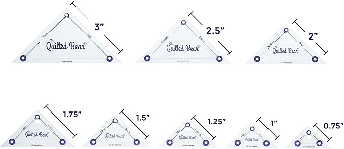 The Quilted Bear Right Angle Triangle Quilting Templates – 8 Clear Non-Slip Acrylic Quilt Templates for Precise Fabric Cutting & Stress-Free Machine Quilting - for Quilt & Sewing Supplies (¾–3")