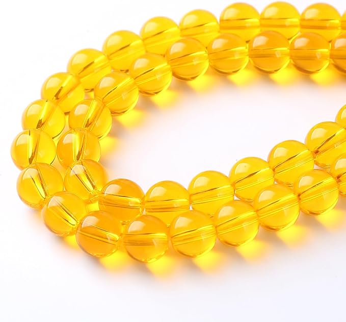 60pcs 6mm Smooth Yellow Crystal Glass Beads Citrine Round Loose Beads for Jewelry Making DIY Bracelet Necklace 15" Energy Healing Power Stone Beads