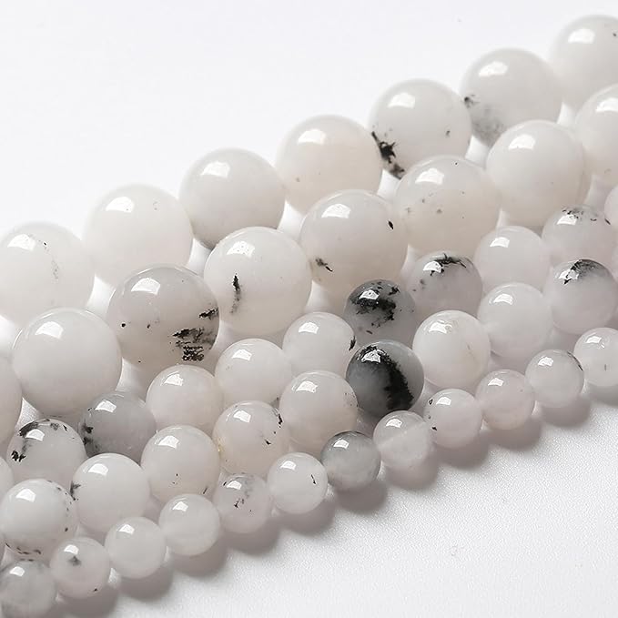 45pcs 8mm Natural Black Rutilated Quartz Crystal Jade Stone Beads for Jewelry Making Energy Healing Power Stone Beads DIY Bracelet Necklace Accessories 15" (8mm, Black Rutilated Quartz Jade)