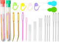 Hekisn 45Pcs Large Eye Blunt Yarn Needles kit, Assorted Sizes Bent Tapestry Darning Needle, Sewing Needles with Needle Threaders & Stitch Markers for Knitting Crochet (Green&Red)