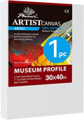 PHOENIX 30x40 Inch Museum Canvas - 2 3/8 Inch Thick Porfile Deep Large Stretched Canvas for Painting 1 Pack 100% Cotton 11 Oz. Gesso Primed White Blank Professional Canvas Oil & Acrylic Paints