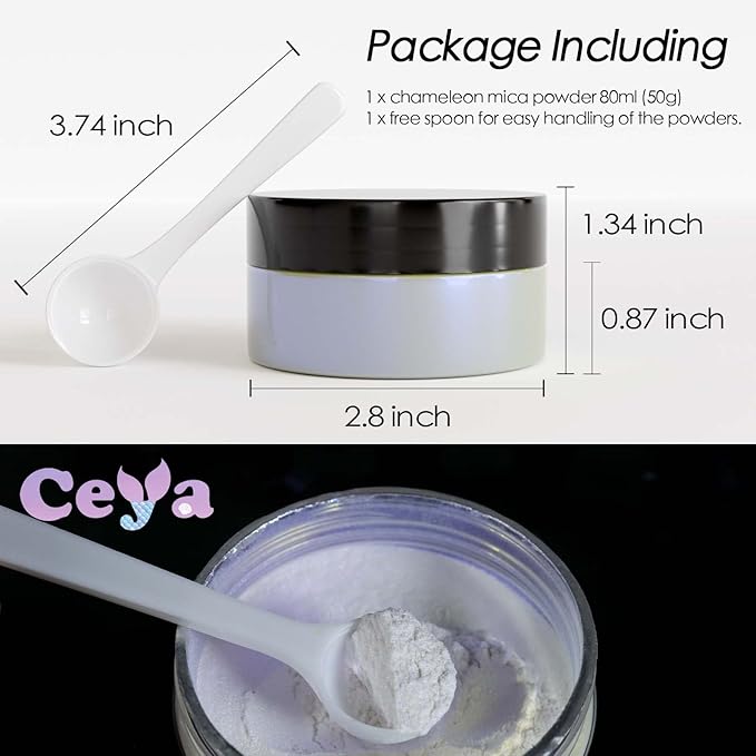 Ceya Interference Mica Powder, 1.8oz/ 50g Ghost Blue Chrome Nail Powder, Cosmetic Grade Pearlescent Effect Color Shift Pigment for Epoxy Resin, Makeup, Nail Polish, Soap Dye, Candle Making,Slime,Paint