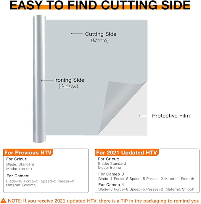 HTVRONT HTV Vinyl Rolls Heat Transfer Vinyl - 12" x 8ft Silver HTV Vinyl for Shirts, Iron on Vinyl for All Cutting Machine - Easy to Cut & Weed for Heat Vinyl Design (Silver)