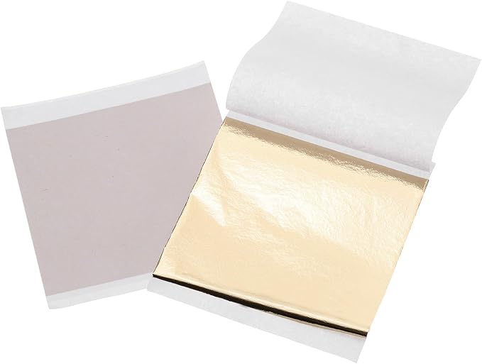 uxcell 100pcs Leaf Sheets, 3.5" x 3.5" Foil Sheets Paper Sheets for DIY Crafts Painting Nails Resin Furniture Decoration(Dark Gold)