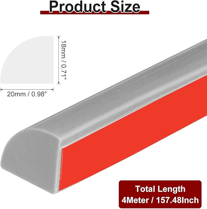 uxcell 157 Inch Flexible Quarter Round Molding Silicone Peel and Stick Trim Self Adhesive Shower Water Barrier for Corner Decor Bathroom Kitchen, Gray