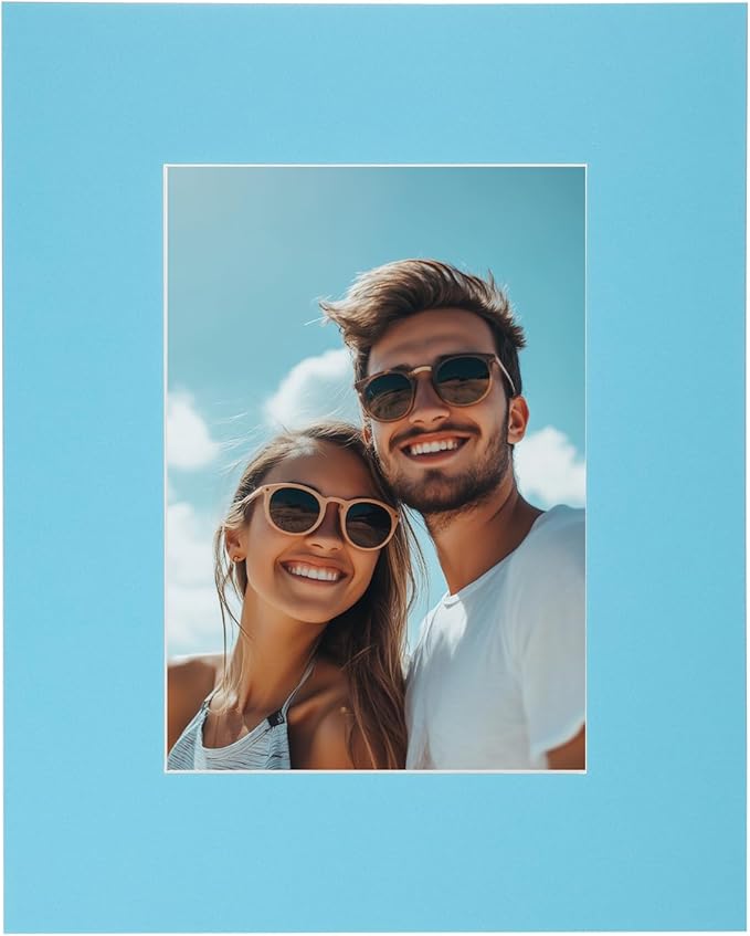 Picture Mats, 8 x 10 for 5 x 7 Pictures Acid Free White Core Bevel Cut Frame Mattes for Display Art Measuring, Sky Blue