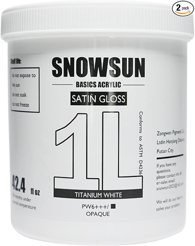 SNOWSUN Titanium White Acrylic Paint, 2 Pack 1 L /42.4 oz Large Bulk Acrylic Paints, Gloss Non-Toxic Heavy Body Paints - Thick Art Paints for Multi-Surface Canvas Wood Ceramic Fabric Wall- Ideal for Artists & Beginners