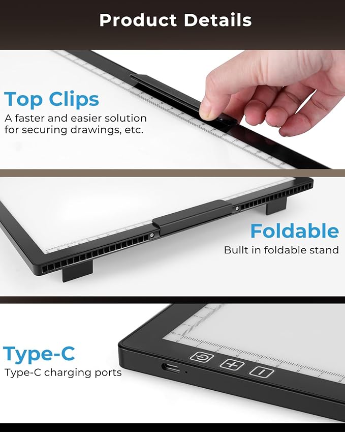 Bylitodt Cordless A4 Light Pad, Diamond Art Light Board with Stand, Lightbox for Tracing and Drawing with 6 Brightness, Tracing Pad for Weeding Vinyl, Sketching, Diamond Painting Accessories
