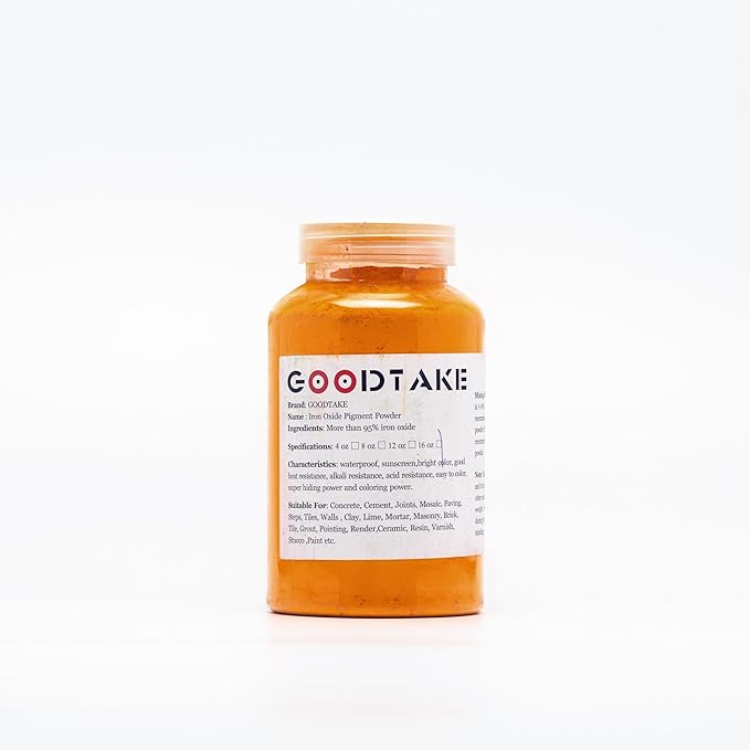 GOODTAKE Tangerine Yellow Iron Oxide Pigment Powder, Concrete Cement Dye Color Pigment for Brick, Tile, Clay, Lime, Mortar, Grout, Plaster, Paint, Bath Bombs Coloring Powder (Tangerine Yellow,8 Ounce)