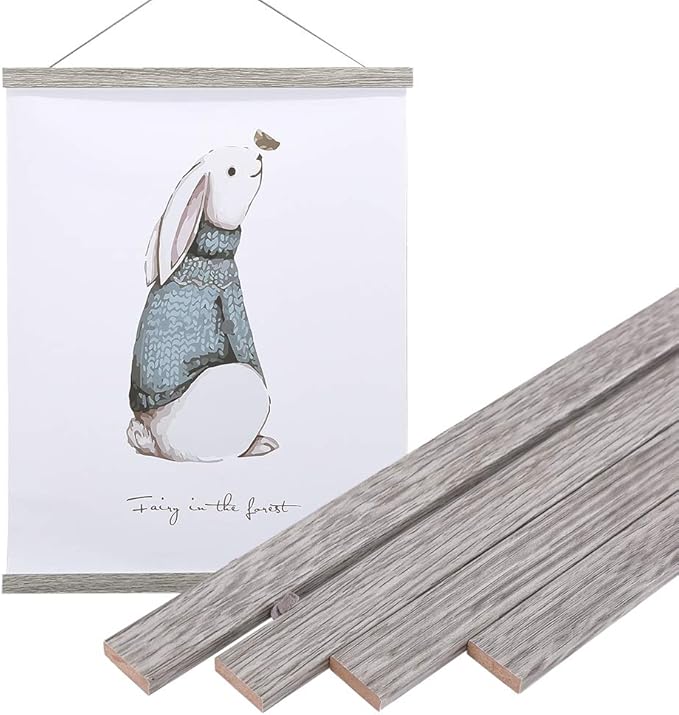 Artmag Magnetic Poster Hanger Frame, 9x24 9x12 9x11 Light Wood Wooden Magnet Canvas Artwork Print Poster Hangers Frames Hanging Kit (Grey, 9")