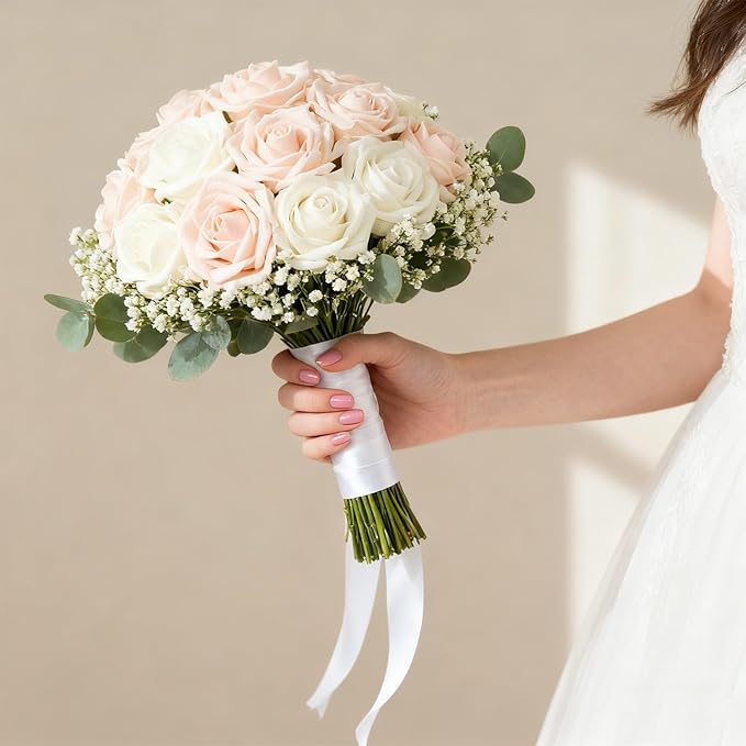 Artificial Flowers Foam Fake Roses 25pcs Mix Colors Roses with Stems for Home Decor DIY Wedding Bouquets Party Bridal Shower Centerpieces Faux Flower Arrangements Tables Decorations