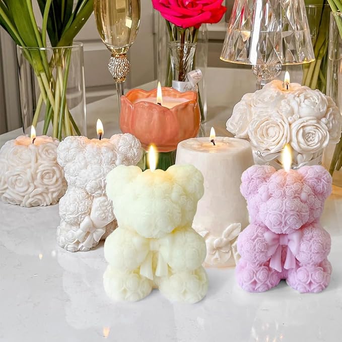 Bowtie Mini Rose Bear Candle Mold,Epoxy Resin Candle Making Molds, Silicone Candle Molds for DIY Candle,DIY Soap,Mother's Day Gifts,Birthday Gifts,Home Decor(Bow Tie Bear Mini)