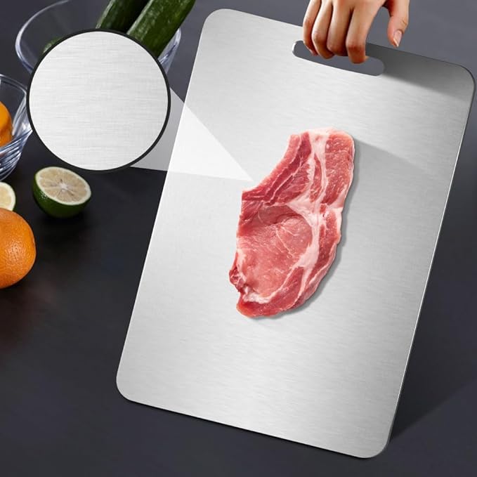 100% Pure Titanium Cutting Board for Kitchen – Non-Toxic, Double-Sided, Eco-Friendly, Dishwasher Safe, Rustproof, Knife-Friendly Chopping Board for Meat, Vegetables & Fruits (12 x 9 in)