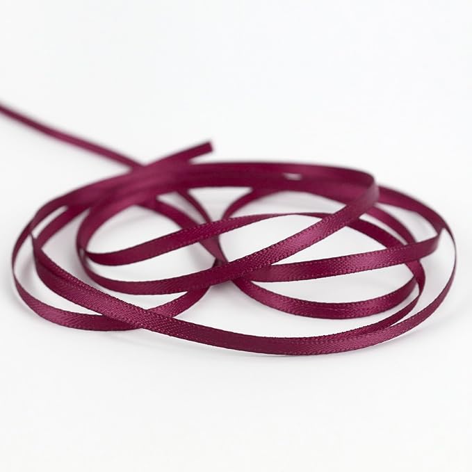 HUIHUANG Solid Color Satin Ribbon 1/8 inch x 100 Yards Double Faced Thin Ribbon Roll for Crafts Gift Wrapping DIY Bows Bouquet Decoration (Burgundy)