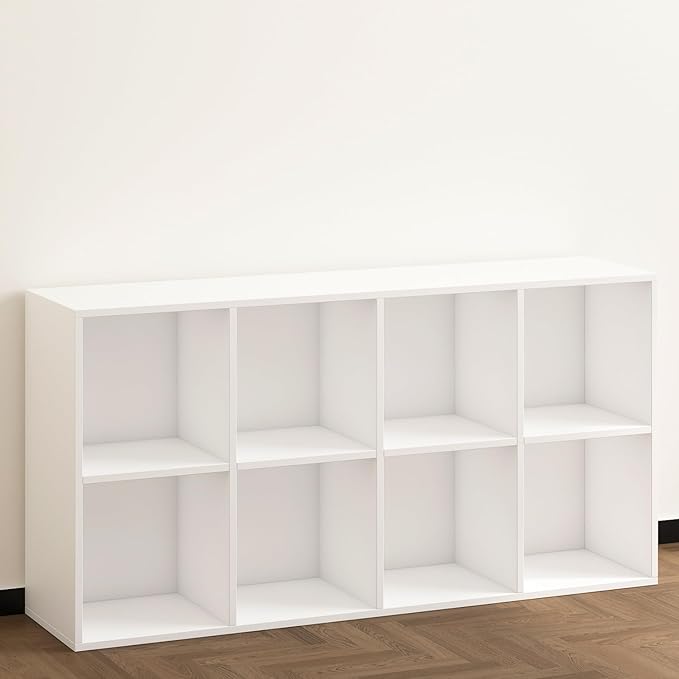 Wooden 8 Cube Storage Organizer with Closed Back Panel,White Shelf Heavy Duty Cubby Storage Organizer with Compartments for Living,Display Shelf,Bookshelf (White, 8-Cube)