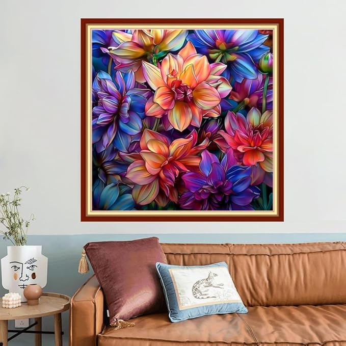 Joyhoor Stamped Cross Stitch Kits for Beginners, Needlepoint Kits for Adults, 11CT Counted Embroidery Kits-Colorful Flowers 18x18 inchs