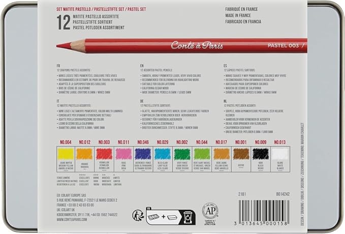Conté à Paris Pastel Pencils with 12 Assorted Colors, Black