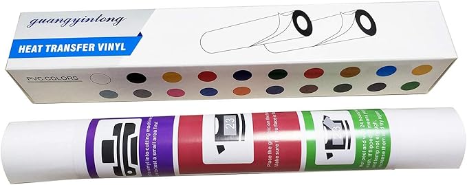 guangyintong Heat Transfer Vinyl White HTV Rolls, 12" x 10ft White HTV Iron on Vinyl for T-Shirts, Matte Surface for All Cutter Machine Easy to Cut & Weed for Heat DIY Design
