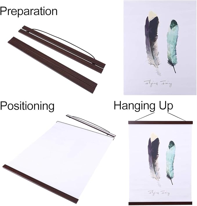 Ywlake Magnetic Poster Hanger, 9x12 9x14 9x17 Poster Frame Wood Wooden Magnet Print Posters Dowel Scroll Hanger Hangers Hanging Kit for Walls Map Canvas Artwork (Walnut, 9")