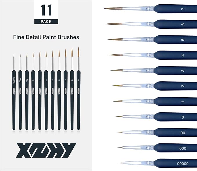 11Pcs Fine Detail Paint Brushes Set Fine Tip Paint Brush Miniature Mini Paints Brush for Watercolor, Oil, Acrylic, Face, Nail, Scale Model Painting Line Drawing (00000#-7#) Dark Blue XZHY