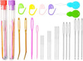 Hekisn 45Pcs Large Eye Blunt Yarn Needles Kit, Assorted Sizes Bent Tapestry Darning Needle, Sewing With Threaders & Stitch Markers for Knitting Crochet (Purple&Red)