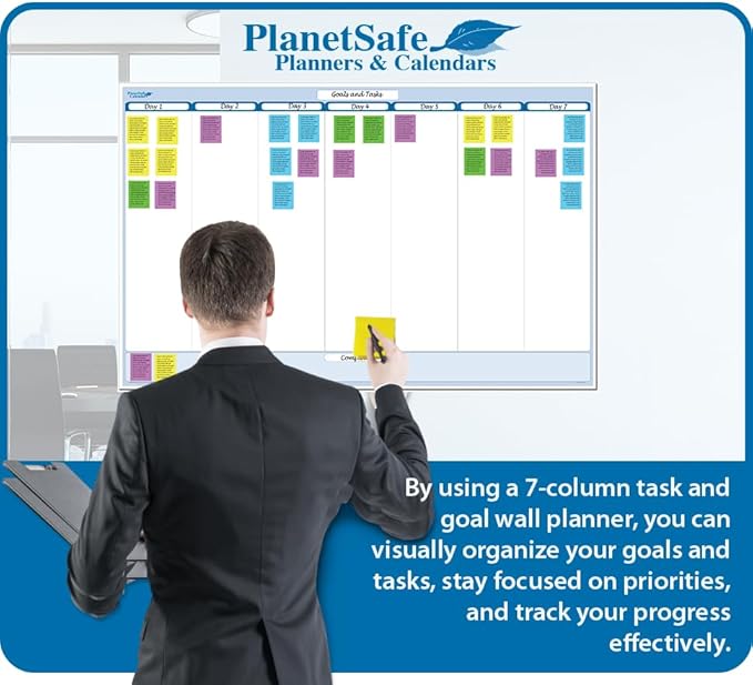 Sky Blue 7-Column Task, Goals & Objective Wall Horizontal Organizer 24" x 36". Complete with Marker