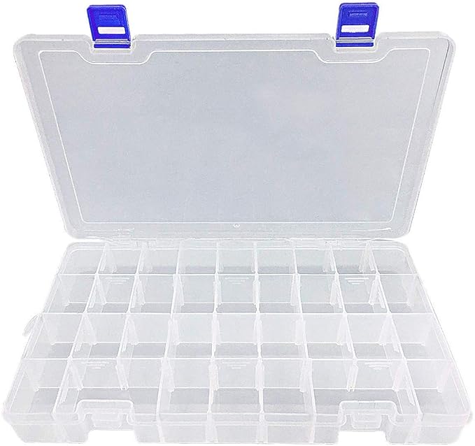 Qualsen Plastic Organizer Storage Box with Adjustable Dividers, Fishing Tackle Box and Bead Organizer Box for Jewelry, Beads, Earrings, Tools, Fishing Hooks, and Small Accessories（34 Grid x 3）