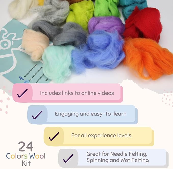 Woolbuddy Wool Carder and 24 Colors Felting Wool Kit