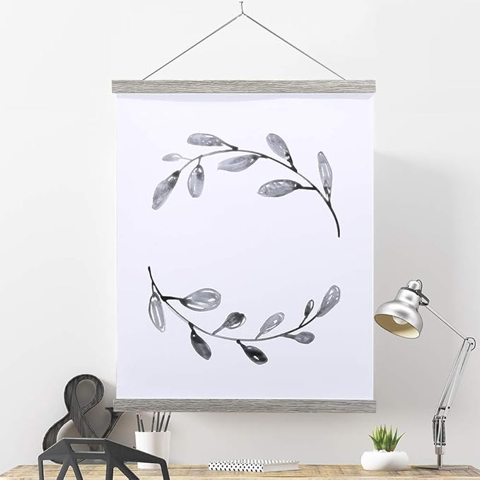 Ywlake Magnetic Poster Hanger, 24x36 24x18 24x32 Poster Frame Wood Wooden Magnet Print Posters Dowel Scroll Hanger Hangers Hanging Kit for Walls Map Canvas Artwork (Grey, 24")