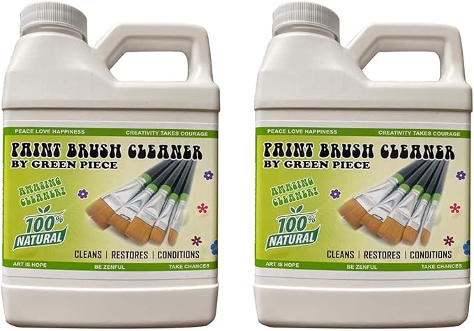 Green Piece® Amazing Paint Brush Cleaner for Paint Cleanup, Wet or Dry Paint, Brushes with Oil or Acrylic Paints, restores Wood Metal – 18 Ounce Completely Nontoxic 100% Natural (Pack of 2)