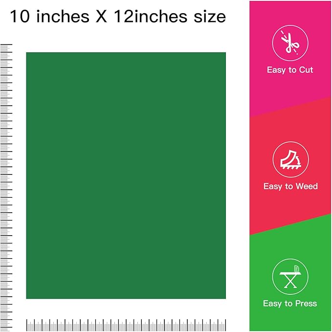 JANDJPACKAGING Green Heat Transfer Vinyl Bundle: 10 Pack 12"x10" Sheets, HTV Vinyl Sheets for Cricut & Silhouette Cameo or Home Iron On Vinyl T-Shirts & Fabrics