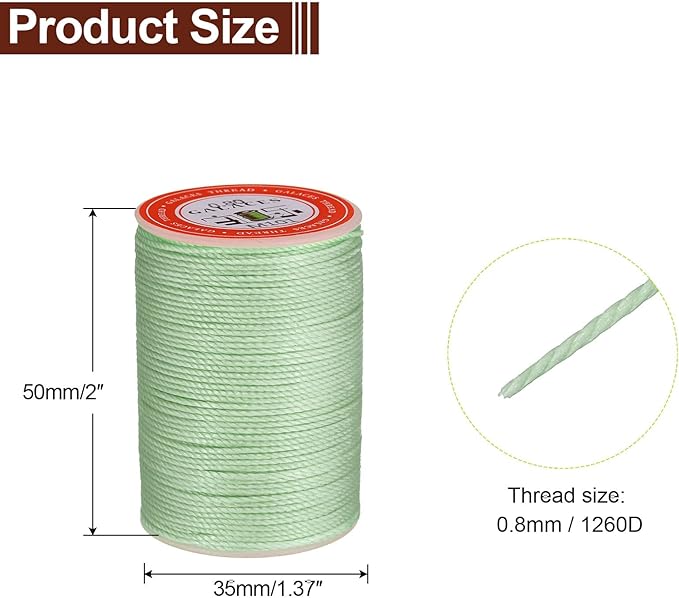 uxcell Round Leather Sewing Waxed Thread, 55m / 60 Yards Polyester Wax String, 0.80mm Wax Stitching Cord for Leather Crafts, Bookbinding, Bracelets Braided, Mint Green, 2pcs