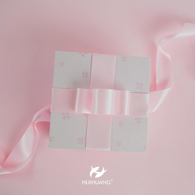 HUIHUANG Pink Ribbon 2 inch Wide Double-Faced Baby Pink Satin Silk Ribbon for Flower Bouquet Wrap, Baby Shower, Wedding Decor, Gift Wrapping, Hairs, Hats, Crafts and Bows Making- 25 Yards/Roll