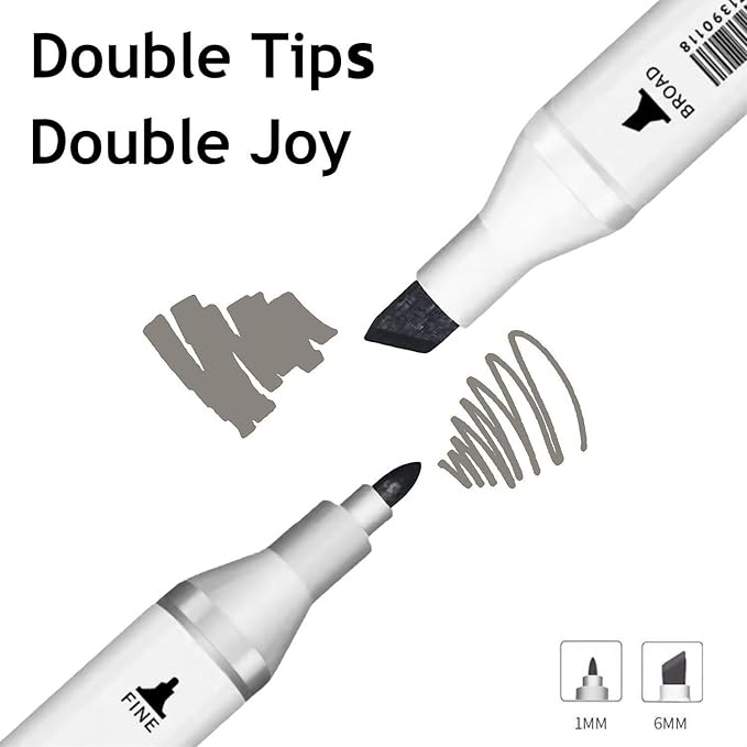 6 Colors Warm Grey Gray Alcohol Markers Set, Dual Tips Art Markers Drawing Sketched Double Tipped for Adults Beginner Kids (Warm Grey)
