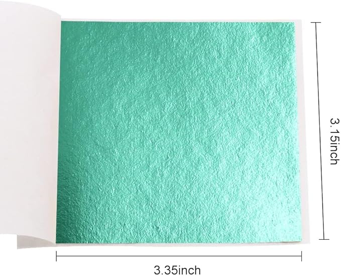 KINNO Gold Leaf Sheets - 100 Sheets, Cyan Gold Foil for Arts, Decoration, Gilding, Handcrafts, Picture Frames, Paintings, Furniture, Wall (3.15 x 3.35 Inches)